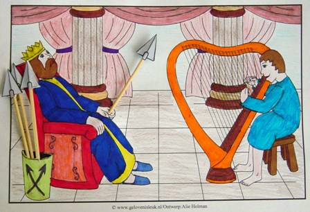 David speelt harp voor koning Saul foto